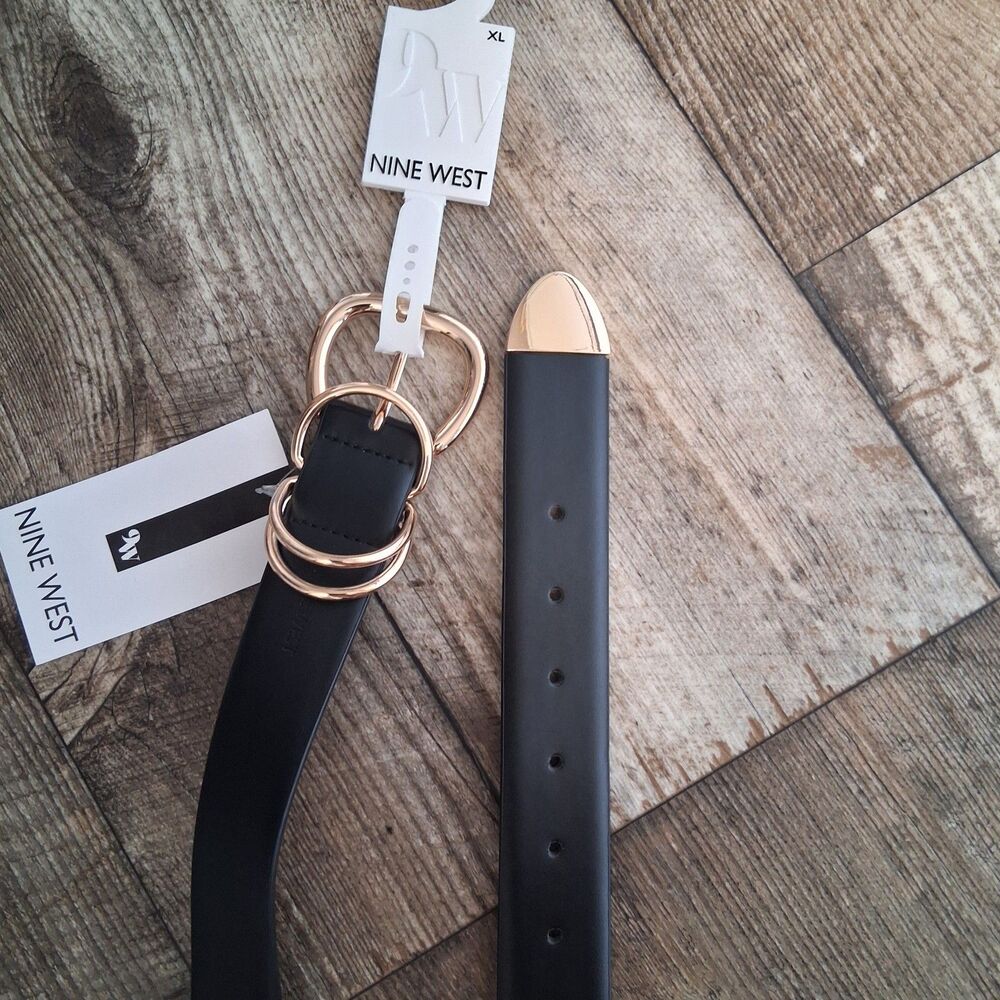 Nine West Triple D-Ring Keeper Belt Black Gold Size XL